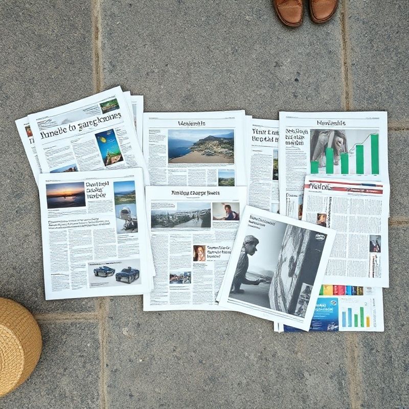 Uredno raspoređene stranice financijskih novina na kamenoj sivoj površini