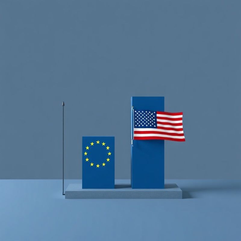 Apstraktni grafikon usporedbe europskih i američkih burzovnih indeksa u plavo-sivim tonovima
